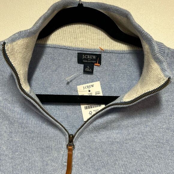 NWT J.Crew Cotton Quarter Zip Heathered Blue Pullover Sweater Sz L - Picture 6 of 6